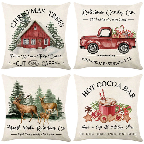 Merry Christmas Decorative Pillow Cover 45x45 cm Linen Throw Pillowcase